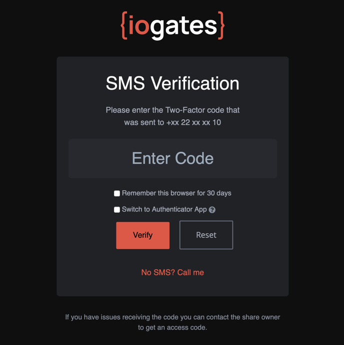 MFA SMS Verification Screen